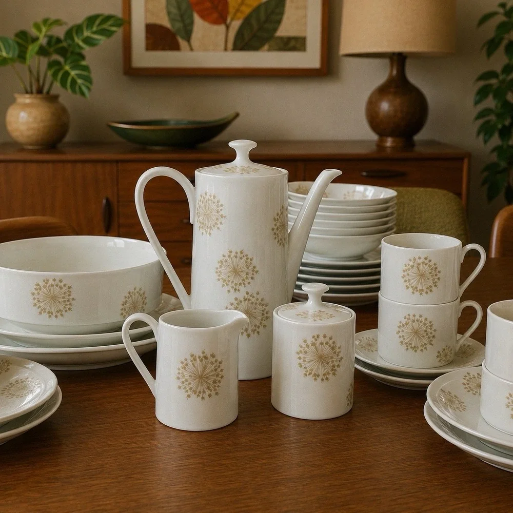 VTG MCM Arzberg Porzellan Dolde 51 Pc Dinnerware Set Löffelhardt Germany 1960